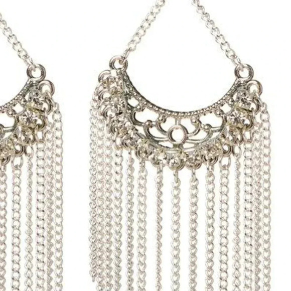 Swarovski Crystal Long Earrings with Silver Chain - Picture 3 of 5